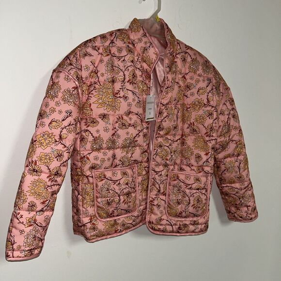 AICHARMWA Pink Floral Quilted Puffer Jacket Women’s Small Lightweight New - Picture 2 of 7
